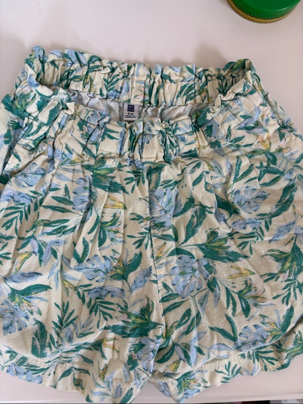 Kids’s Floral Paperbag Waist Shorts - Cream & Green